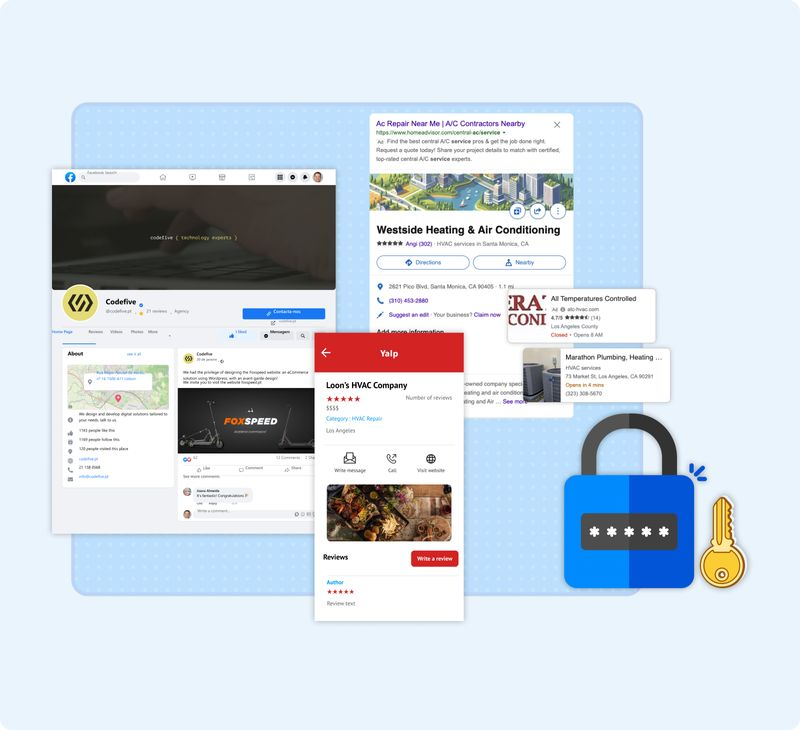 Illustration of business profiles and review presence across online platforms