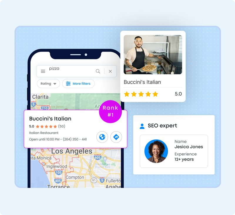 Illustrative restaurant listing appearing in a local mobile search