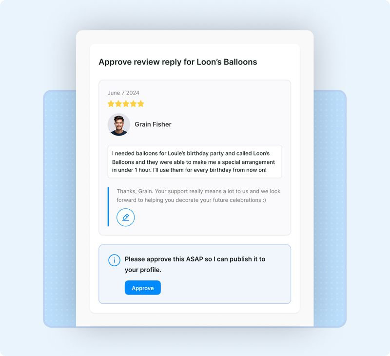 Illustrative workflow for reviewing and approving a public review reply