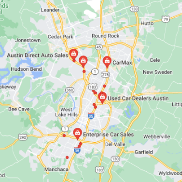 google maps with red location pins